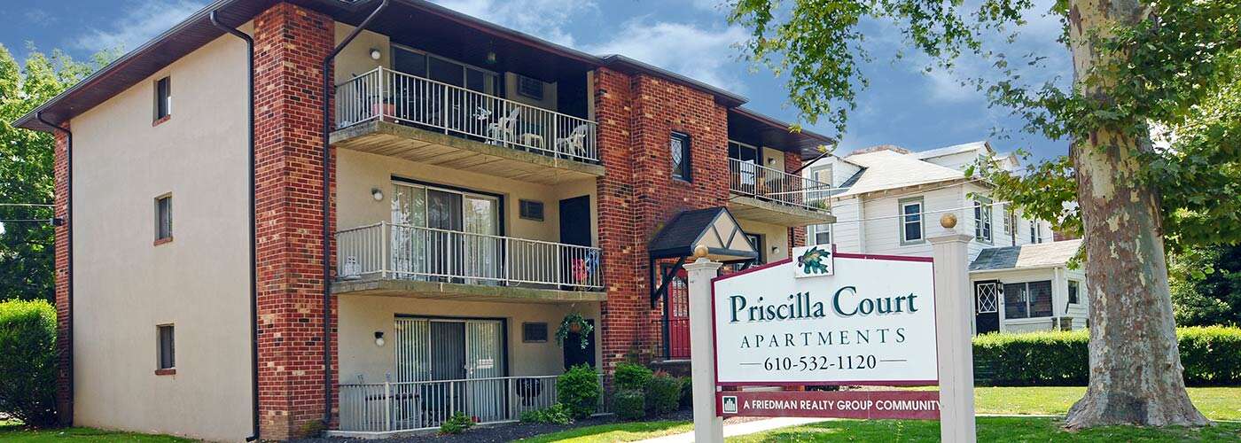 Pricilla Court apartments for rent exterior in Prospect Park, PA