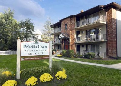 Priscilla Court Apartments property exterior with sign