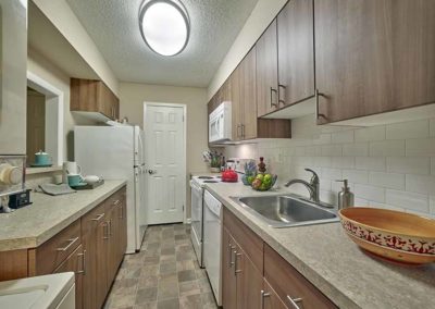 Cozy kitchen with new cabinets and white appliances