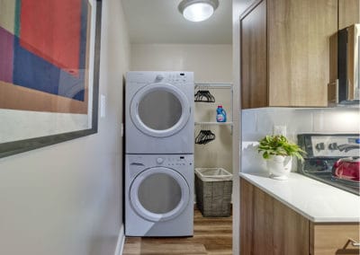 Stackable, in-unit washer and dryer in laundry closet at apartment for rent in Lansdale, PA