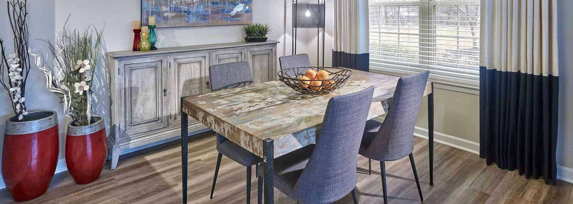 Dining area with hardwood style floors and natural light at Lansdale, PA apartments