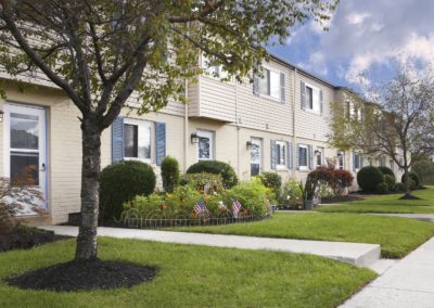Beautifully landscaped entrances for the private townhomes
