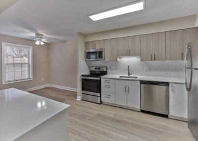 Spacious kitchen and dining area with stainless steel appliances